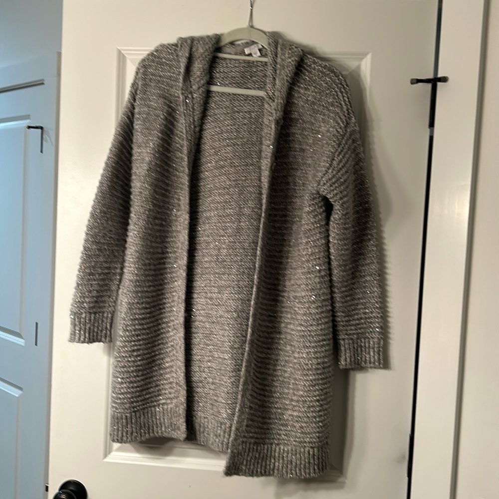 Gray sparkle sequins sweater with hood